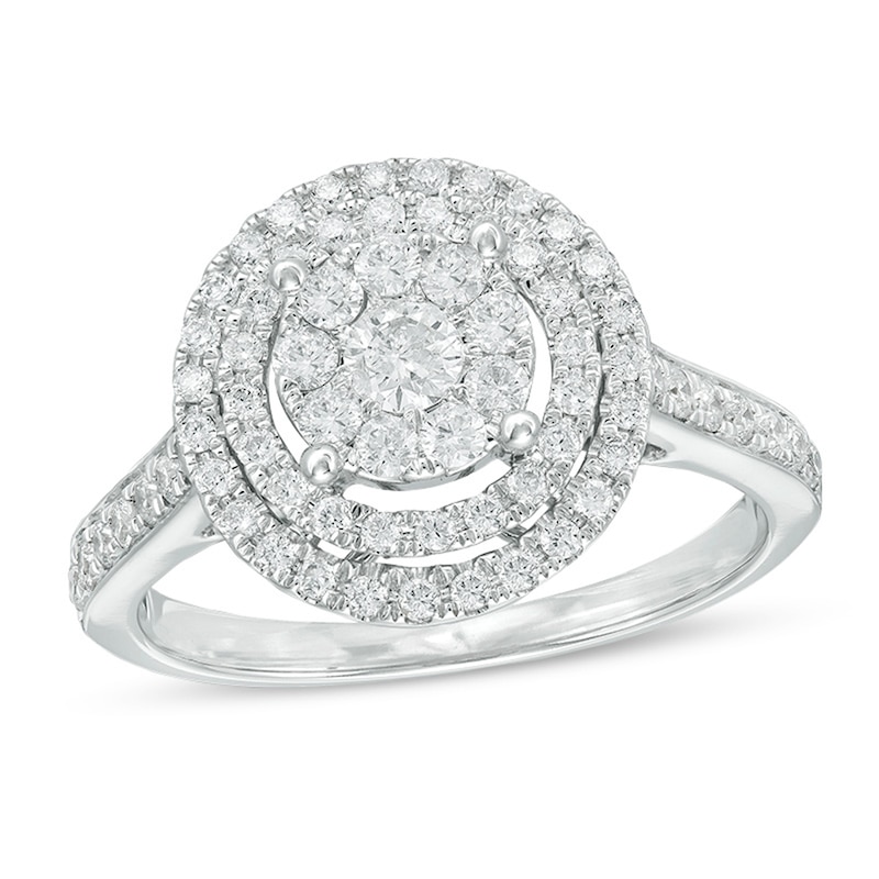 Previously Owned - 0.75 CT. T.W. Diamond Triple Frame Ring in 10K White Gold