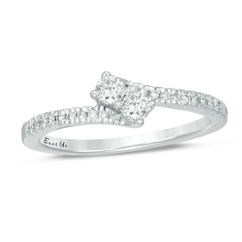 Main Image 1 of Previously Owned - Ever Us™ 0.25 CT. T.W. Two-Stone Diamond Bypass Ring in 14K White Gold