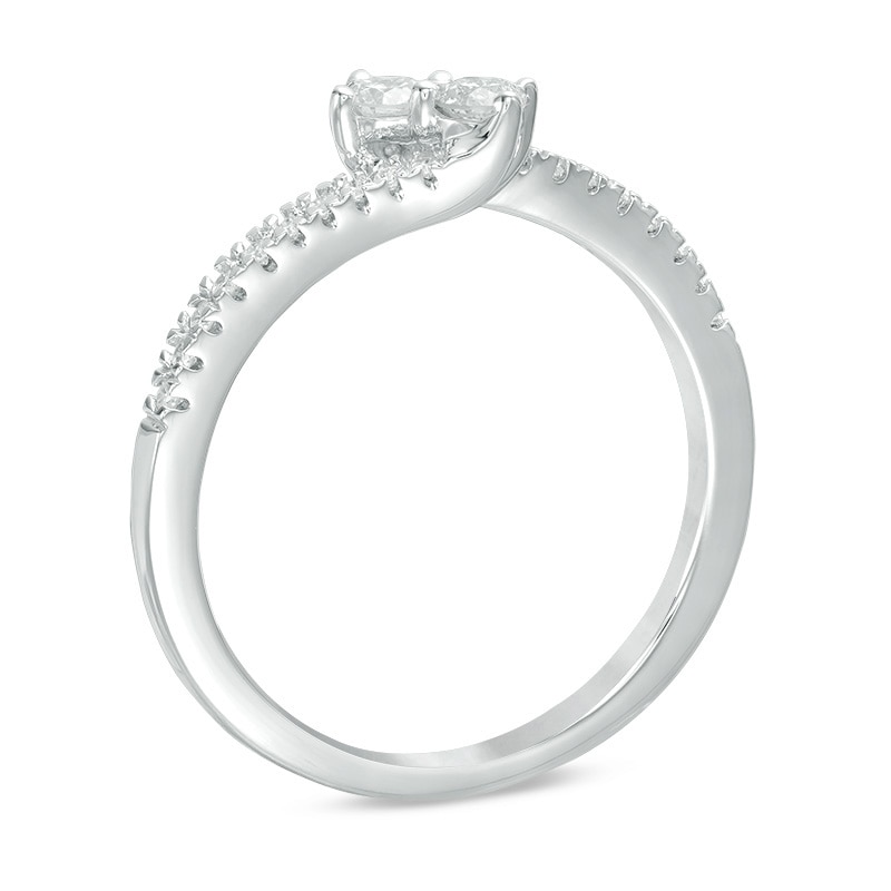 Main Image 2 of Previously Owned - Ever Us™ 0.25 CT. T.W. Two-Stone Diamond Bypass Ring in 14K White Gold