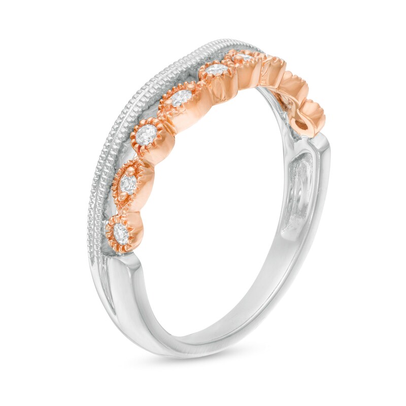 Main Image 3 of Previously Owned - 0.115 CT. T.W. Diamond Contour Vintage-Style Anniversary Band in 10K Two-Tone Gold