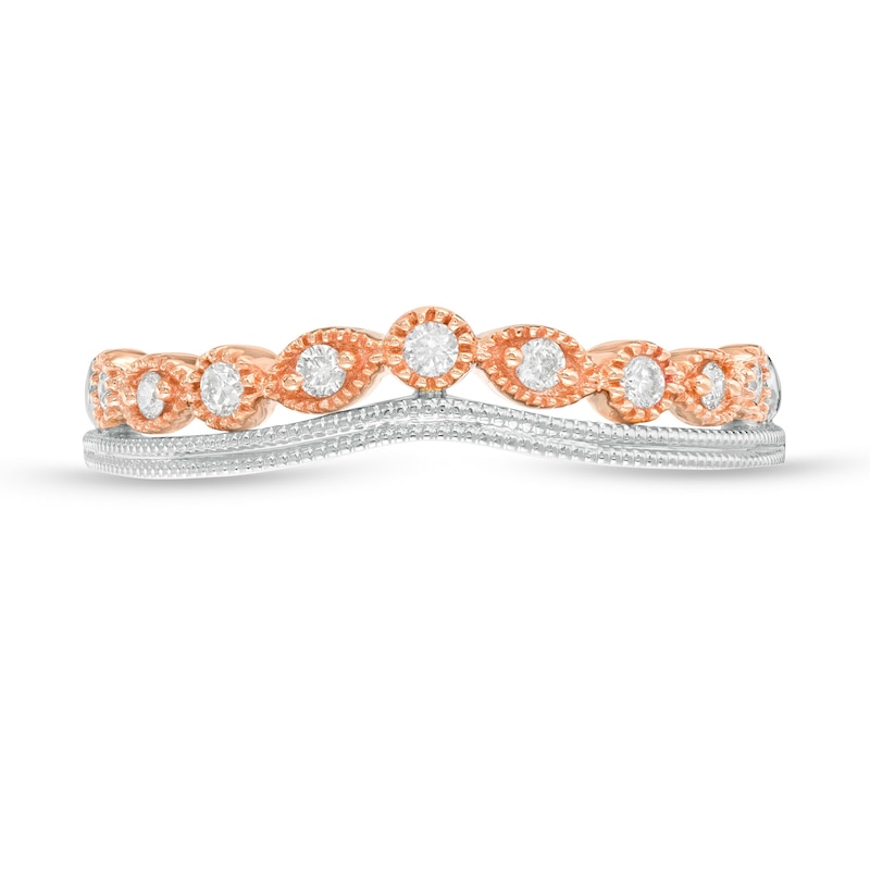 Main Image 4 of Previously Owned - 0.115 CT. T.W. Diamond Contour Vintage-Style Anniversary Band in 10K Two-Tone Gold