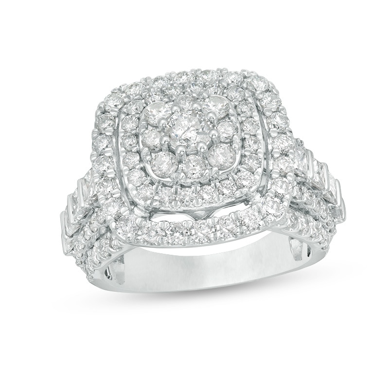 Previously Owned - 2.95 CT. T.W. Diamond Triple Frame Multi-Row Engagement Ring in 10K White Gold