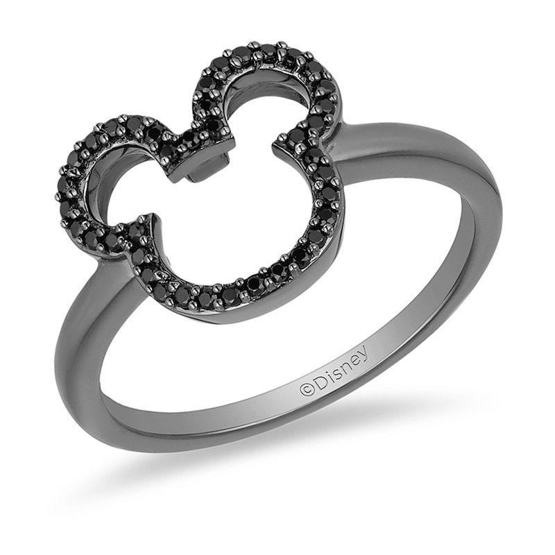 Previously Owned - Mickey Mouse & Minnie Mouse 0.148 CT. T.W. Enhanced Black Diamond Ring in Sterling Silver|Peoples Jewellers