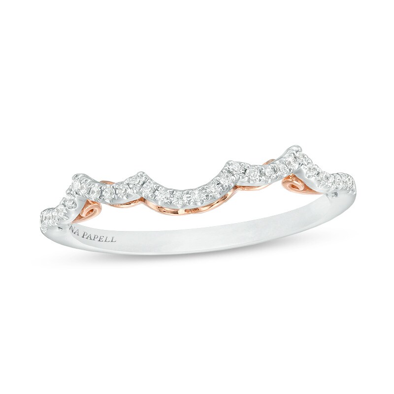 Previously Owned - Adrianna Papell 0.13 CT. T.W. Diamond Scallop Contour Wedding Band in 14K Two-Tone Gold (F/I1)