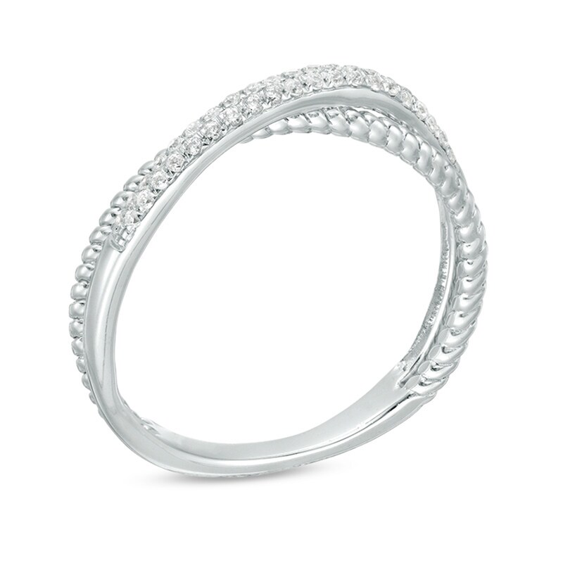 Main Image 3 of Previously Owned - 0.12 CT. T.W. Diamond Twist Crossover Ring in 10K White Gold