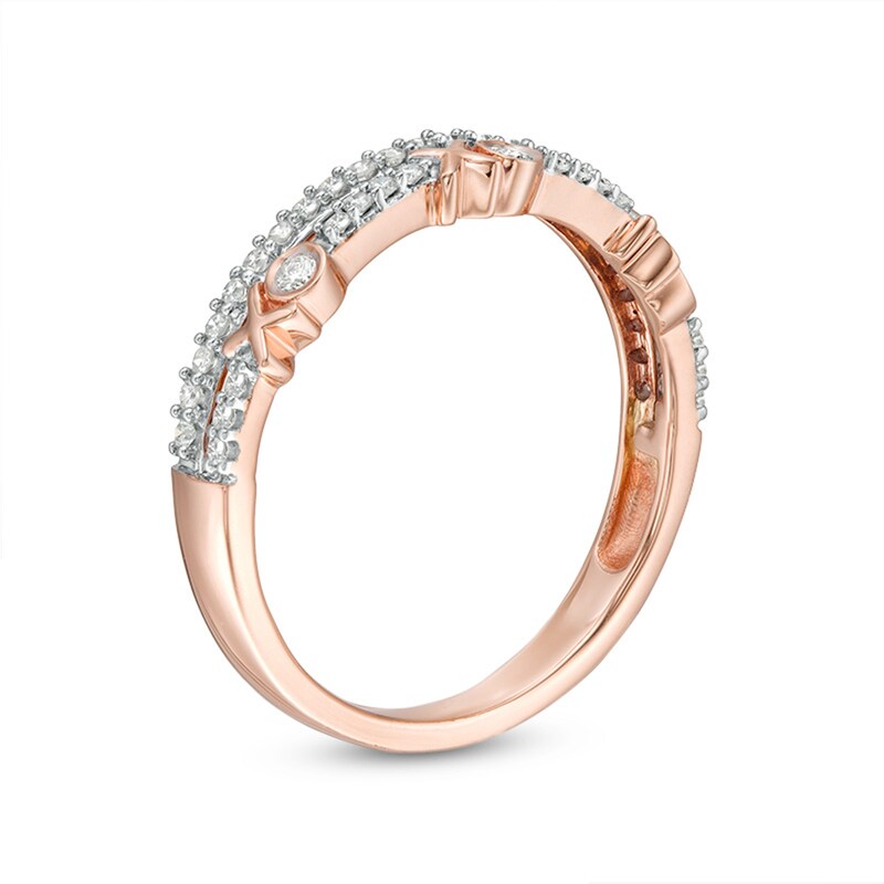 Previously Owned - 0.24 CT. T.W. Diamond "XO" Station Double Row Stacked Ring in 10K Rose Gold