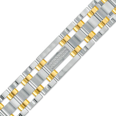 Previously Owned - Men's 0.27 CT. T.W. Diamond Triple Row Link Bracelet in Stainless Steel and Yellow IP - 8.75"