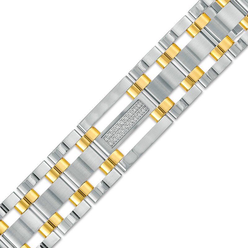 Previously Owned - Men's 0.27 CT. T.W. Diamond Triple Row Link Bracelet in Stainless Steel and Yellow IP - 8.75"|Peoples Jewellers