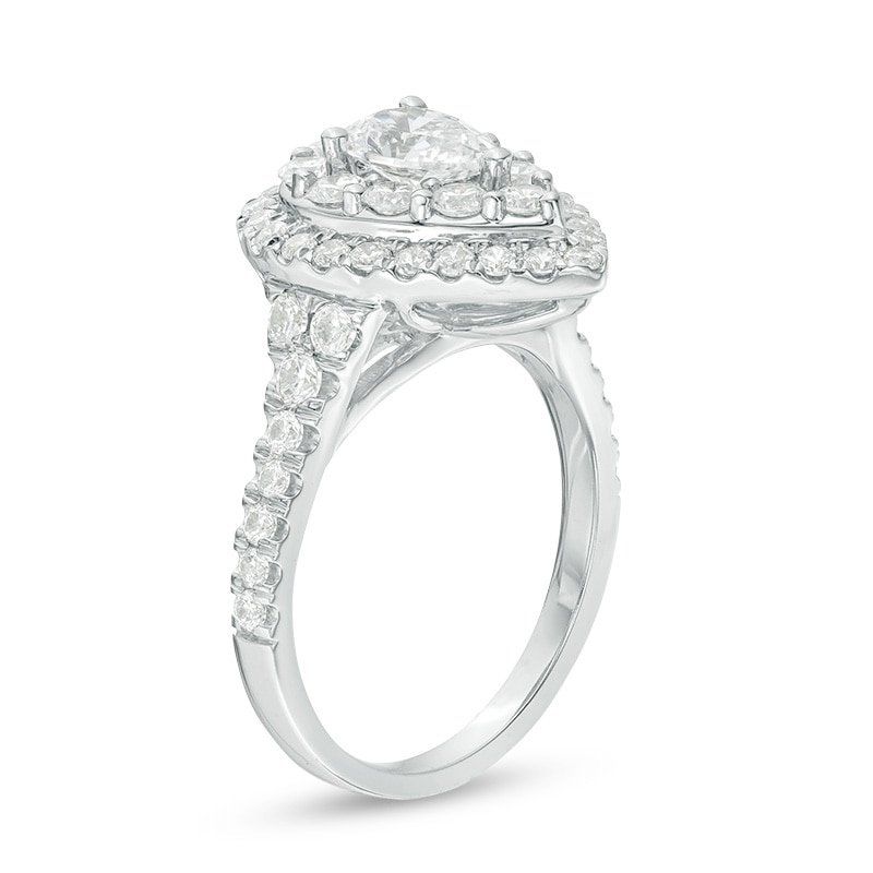 Main Image 3 of Previously Owned - 1.75 CT. T.W. Pear-Shaped Diamond Double Frame Bridal Set in 14K White Gold (I/I1)