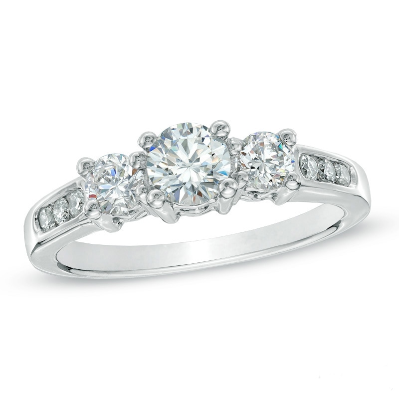 Previously Owned - 1.00 CT. T.W. Diamond Three Stone Past Present Future Engagement Ring in 14K White Gold