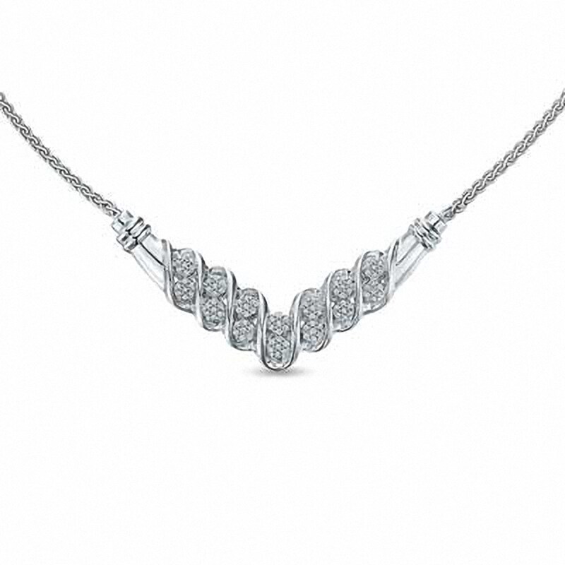 Main Image 1 of Previously Owned - 0.25 CT. T.W. Diamond Cluster Chevron Necklace in Sterling Silver - 16"