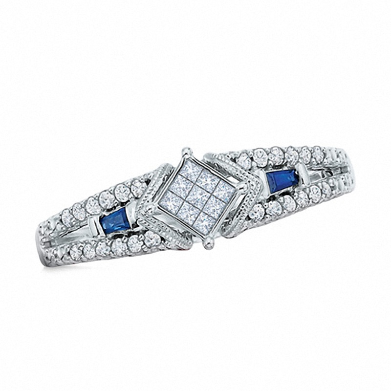 Previously Owned - Cherished Promise Collection™ 0.21 CT. T.W. Diamond with Sapphires Promise Ring in 10K White Gold