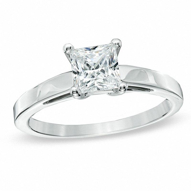 Previously Owned - 1.00 CT. Princess-Cut Diamond Solitaire Crown Royal Engagement Ring in 14K White Gold (I-J/I2)