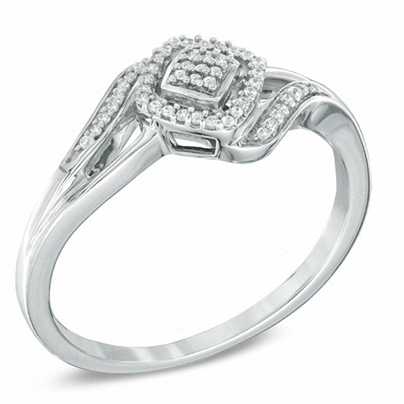 Previously Owned - 0.09 CT. T.W. Diamond Square Bypass Ring in Sterling Silver