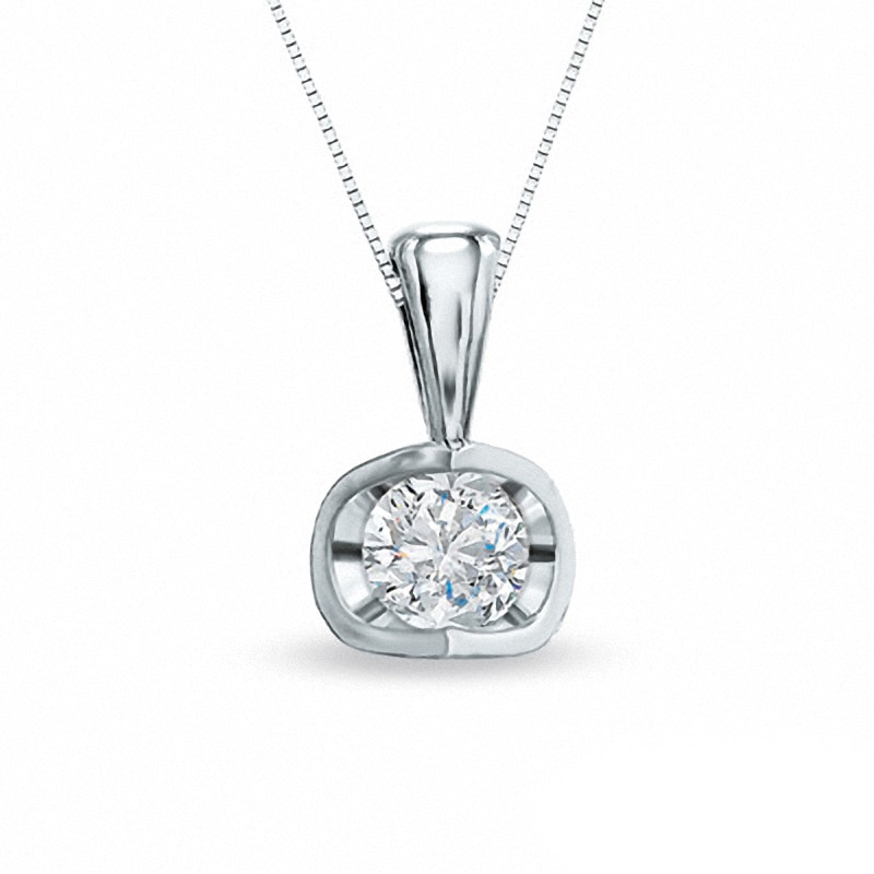 Previously Owned - 0.20 CT. Canadian Diamond Solitaire Tension Pendant in 14K White Gold (I/I2) - 17''