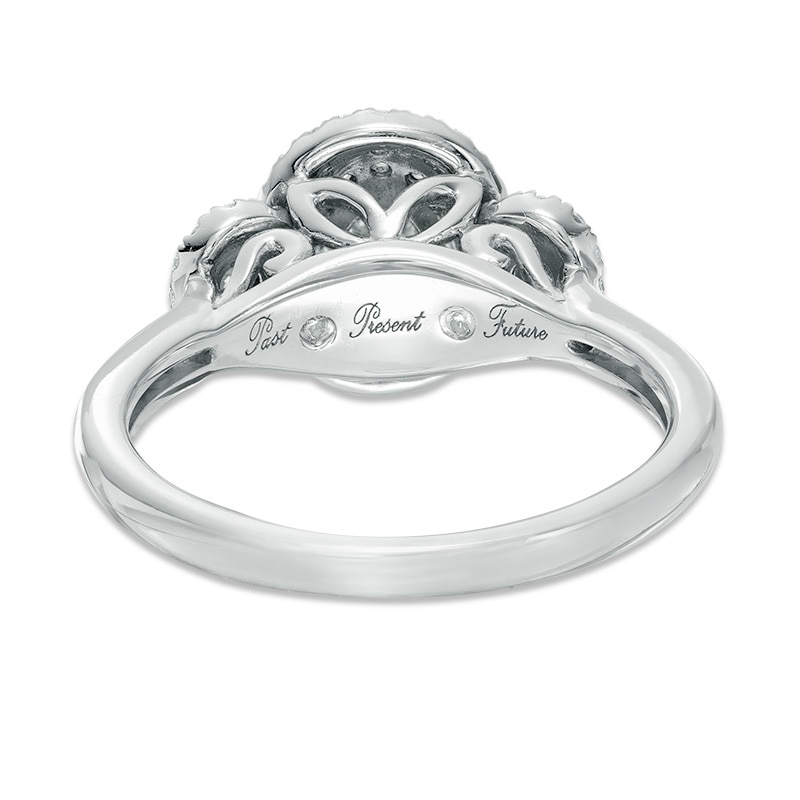 Previously Owned - 0.45 CT. T.W. Diamond Past Present Future® Oval Double Frame Engagement Ring in 10K White Gold