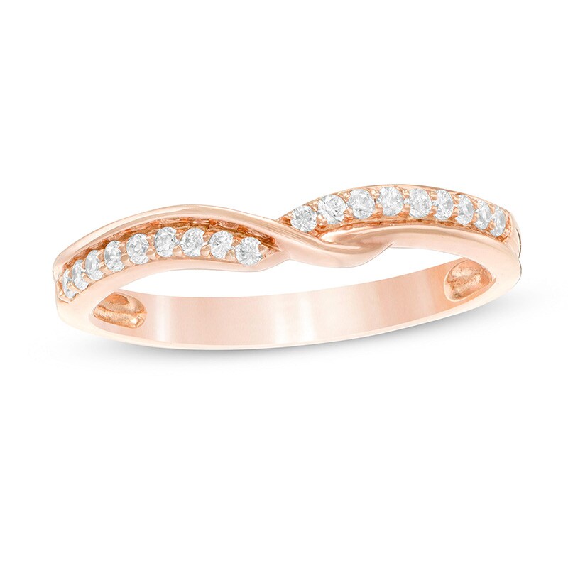 Previously Owned - 0.15 CT. T.W. Diamond Twist Shank Contour Anniversary Ring in 14K Rose Gold