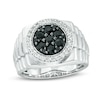 Thumbnail Image 0 of Previously Owned - Men's Composite Black and White Sapphire Frame Stepped Shank Ring in Sterling Silver