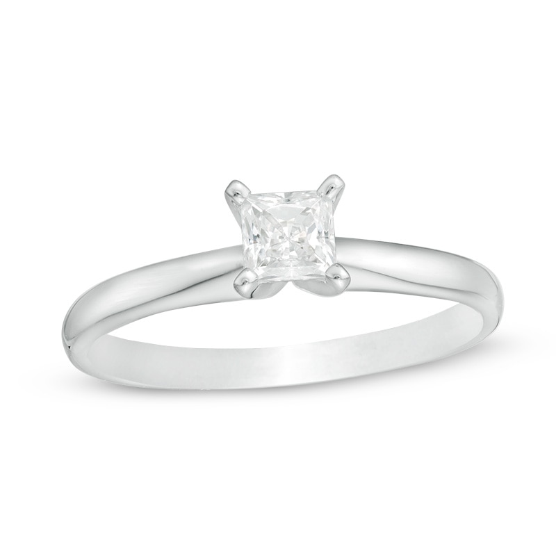 Previously Owned - 0.50 CT. Princess-Cut Diamond Solitaire Engagement Ring in 14K White Gold (J/I3)