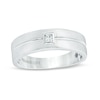 Thumbnail Image 1 of Previously Owned - Vera Wang Love Collection Men’s 0.07 CT. Square Diamond Solitaire Wedding Band in 14K White Gold