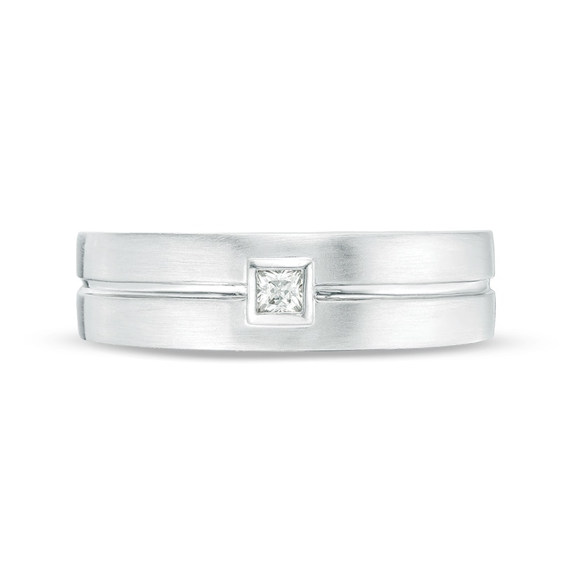 Main Image 3 of Previously Owned - Vera Wang Love Collection Men’s 0.07 CT. Square Diamond Solitaire Wedding Band in 14K White Gold