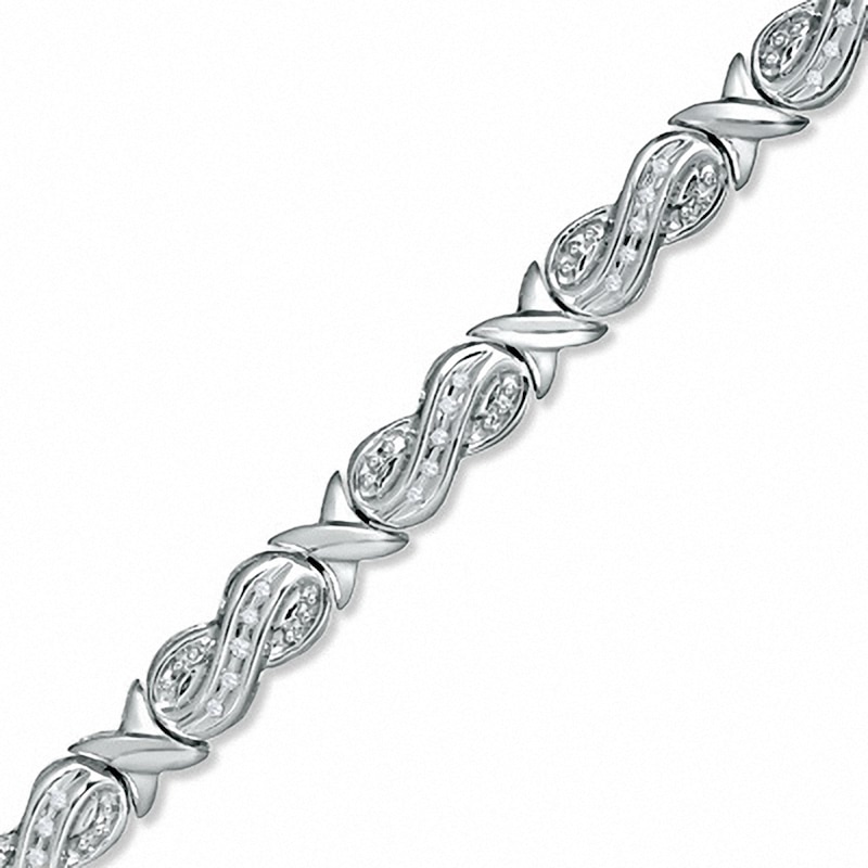 Main Image 1 of Previously Owned - 0.16 CT. T.W. Diamond Figure 8 and "X" Bracelet in Sterling Silver