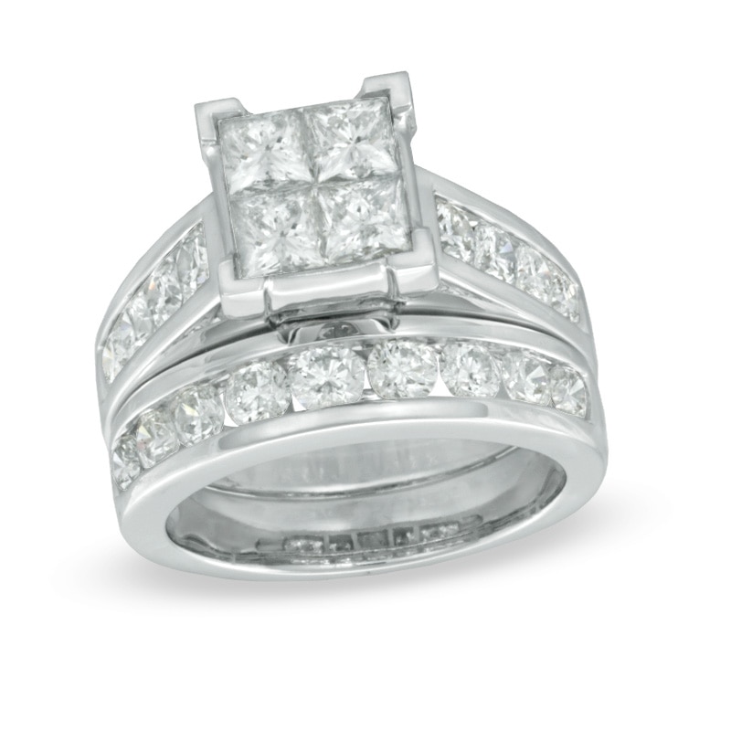 Previously Owned - 3.00 CT. T.W. Quad Princess-Cut Diamond Bridal Set in 14K White Gold