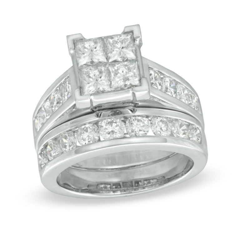 Previously Owned - 3.00 CT. T.W. Quad Princess-Cut Diamond Bridal Set in 14K White Gold|Peoples Jewellers