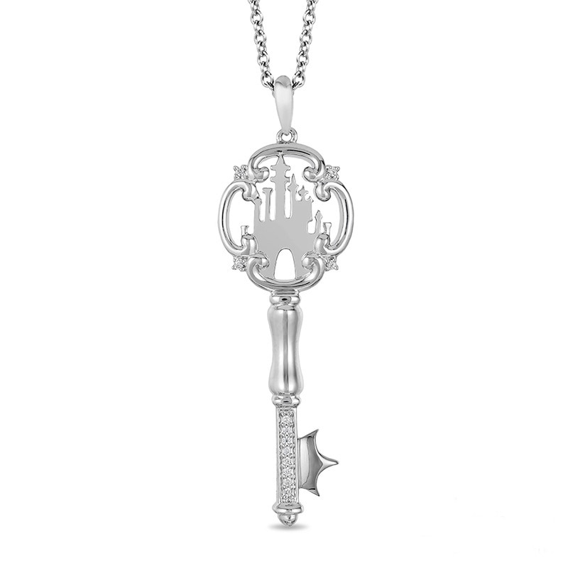 Previously Owned - Enchanted Disney Princess 0.04 CT. T.W. Diamond Castle Key Pendant in Sterling Silver - 19"|Peoples Jewellers