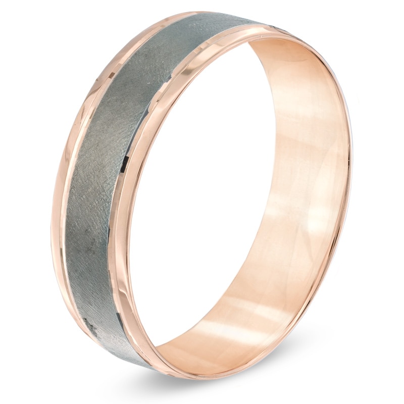 Previously Owned - Men's 6.0mm Comfort Fit Wedding Band in 10K Rose Gold with Charcoal Rhodium
