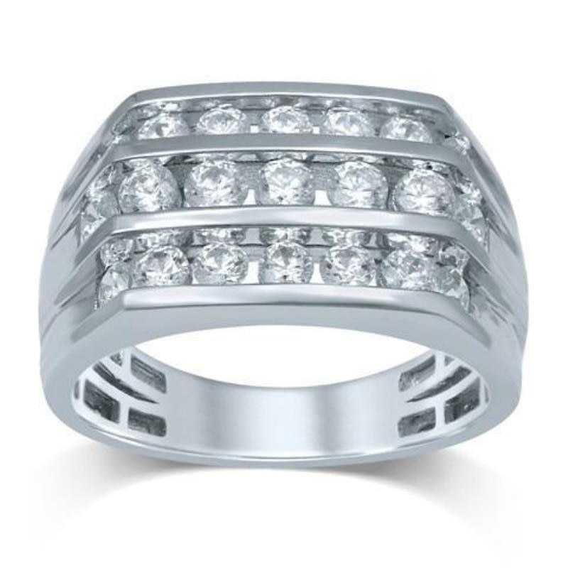 Previously Owned - Men's 2.00 CT. T.W. Diamond Triple Row Ring in 10K White Gold