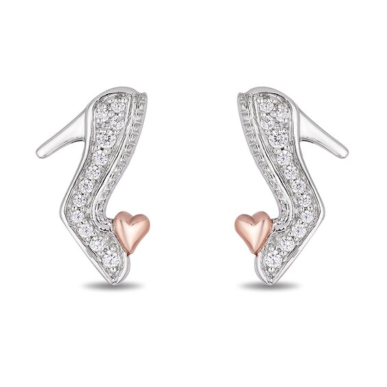 Previously Owned - Enchanted Disney Cinderella 0.086 CT. T.W. Diamond Slipper Earrings in Sterling Silver