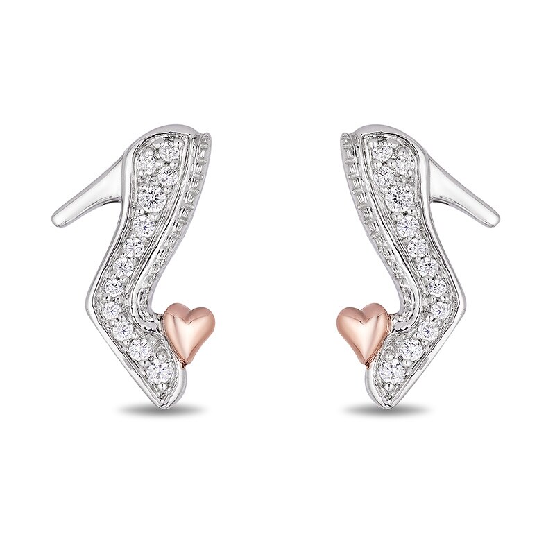 Previously Owned - Enchanted Disney Cinderella 0.086 CT. T.W. Diamond Slipper Earrings in Sterling Silver
