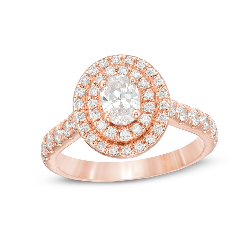 Previously Owned - 1.25 CT. T.W. Oval Diamond Double Frame Engagement Ring in 14K Rose Gold (I/SI2)