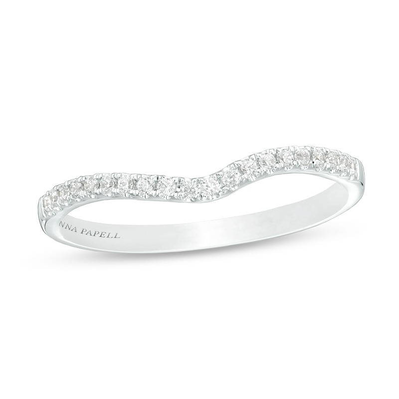 Previously Owned - Adrianna Papell 0.13 CT. T.W. Diamond Contour Wedding Band in 14K White Gold (F/I1)