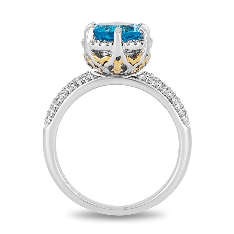 Previously Owned - Enchanted Disney Aladdin 8.0mm Swiss Blue Topaz and 0.18 CT. T.W. Diamond Ring in 10K Two-Tone Gold