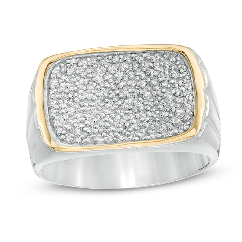 Main Image 1 of Previously Owned - EFFY™ Collection Men's 0.26 CT. T.W. Diamond Signet Ring in Sterling Silver and 14K Gold