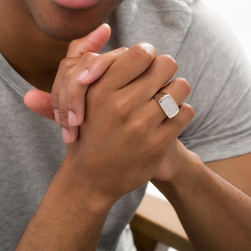 Main Image 2 of Previously Owned - EFFY™ Collection Men's 0.26 CT. T.W. Diamond Signet Ring in Sterling Silver and 14K Gold