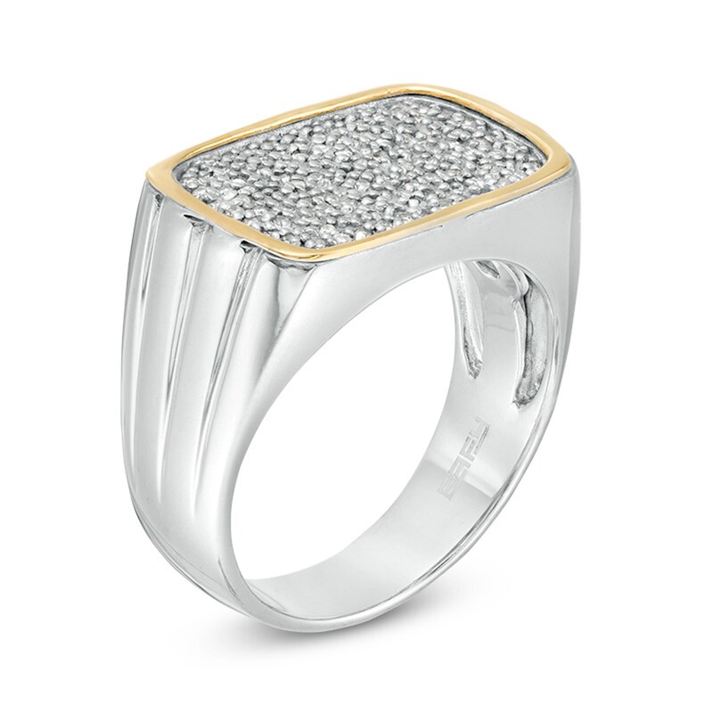 Main Image 3 of Previously Owned - EFFY™ Collection Men's 0.26 CT. T.W. Diamond Signet Ring in Sterling Silver and 14K Gold