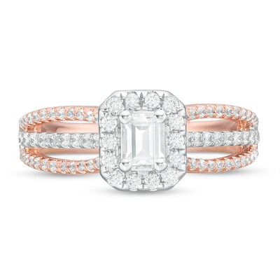 Previously Owned - 1.00 CT. T.W. Emerald-Cut Diamond Frame Engagement Ring in 14K Two-Tone Gold (I/SI2)