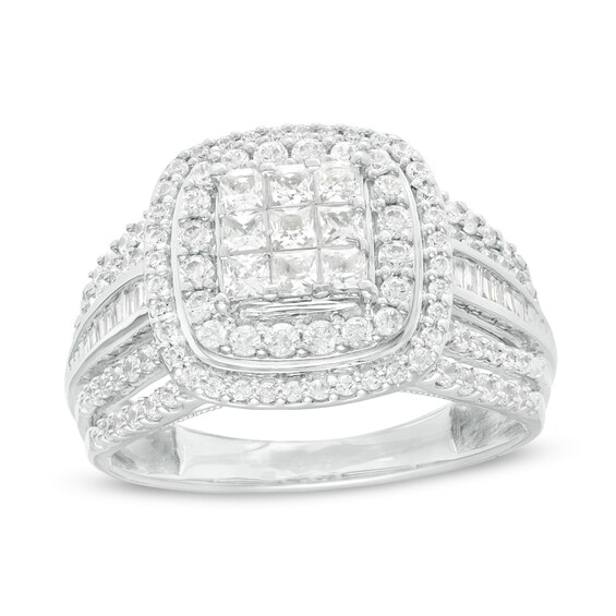 Previously Owned - 1.00 CT. T.W. Princess-Cut Composite Diamond Multi-Row Engagement Ring in 10K White Gold