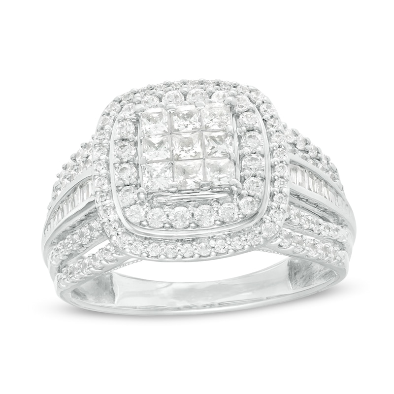 Previously Owned - 1.00 CT. T.W. Princess-Cut Composite Diamond Multi-Row Engagement Ring in 10K White Gold|Peoples Jewellers