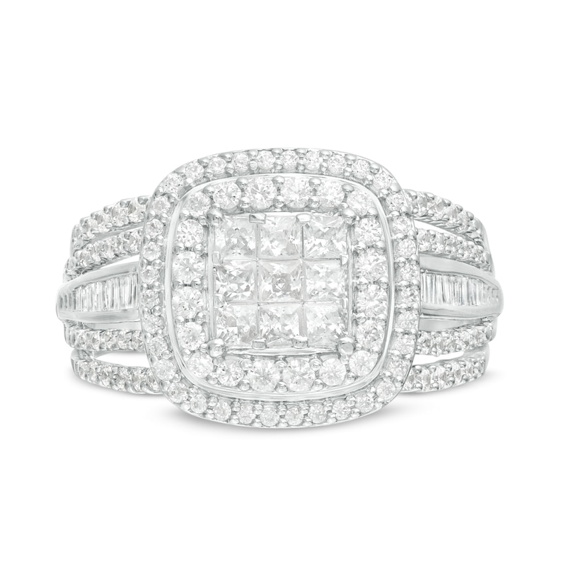 Previously Owned - 1.00 CT. T.W. Princess-Cut Composite Diamond Multi-Row Engagement Ring in 10K White Gold