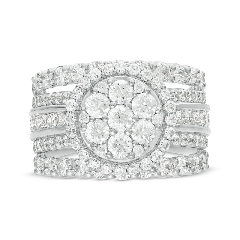 Previously Owned - 3.00 CT. T.W. Composite Diamond Frame Multi-Row Split Shank Engagement Ring in 10K White Gold