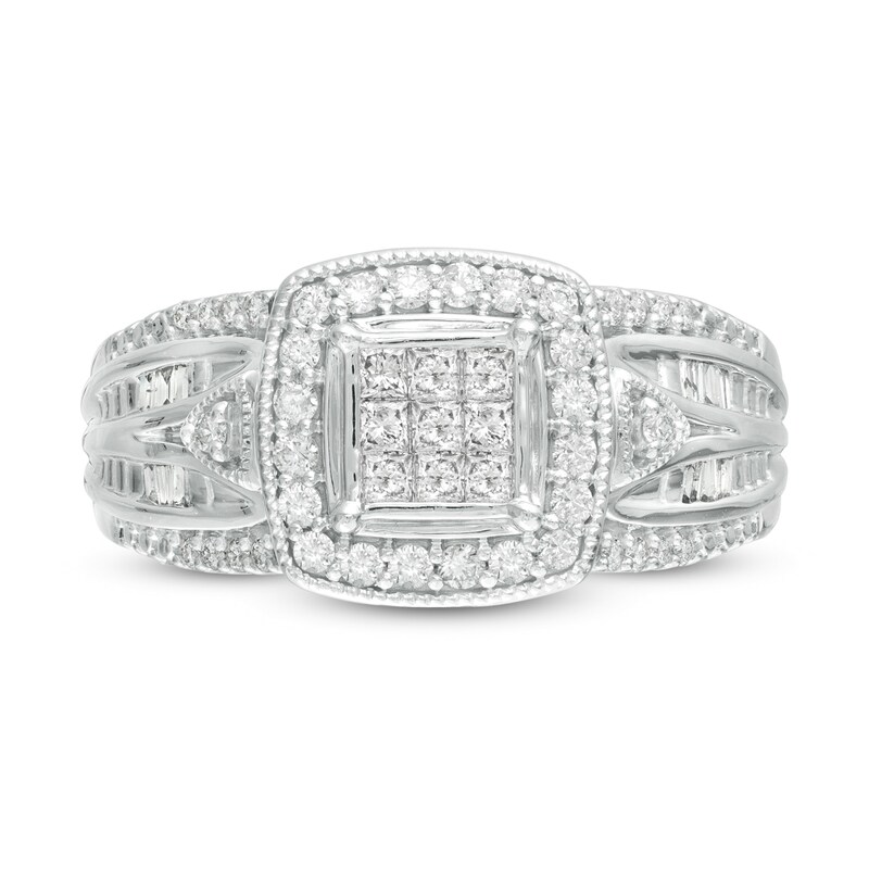 Main Image 4 of Previously Owned - 0.50 CT. T.W. Princess-Cut Composite Diamond Vintage-Style Engagement Ring in 10K White Gold