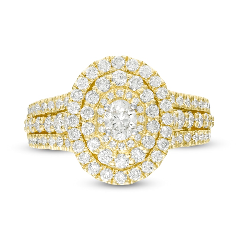Previously Owned - 1.95 CT. T.W. Oval Diamond Triple Frame Multi-Row Engagement Ring in 10K Gold