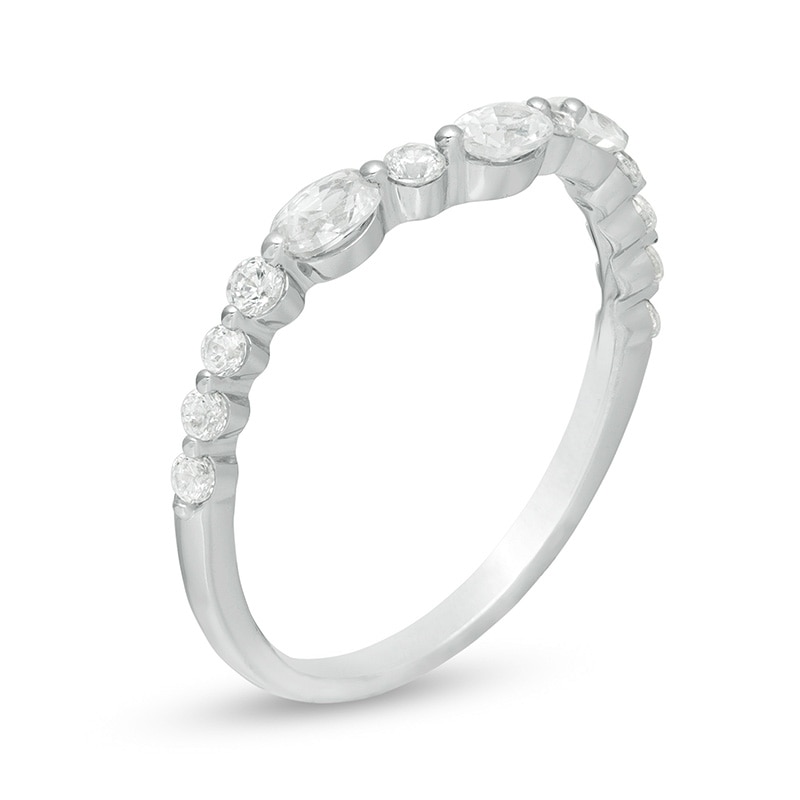 Previously Owned - 0.45 CT. T.W. Oval Diamond Alternating Contour Anniversary Band in 14K White Gold