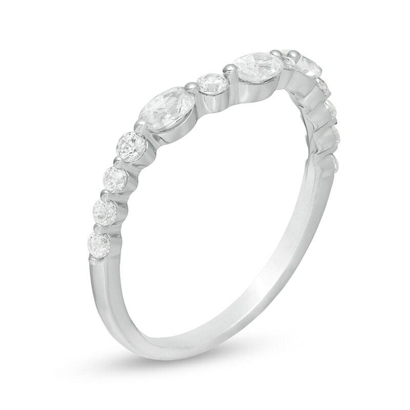 Main Image 3 of Previously Owned - 0.45 CT. T.W. Oval Diamond Alternating Contour Anniversary Band in 14K White Gold
