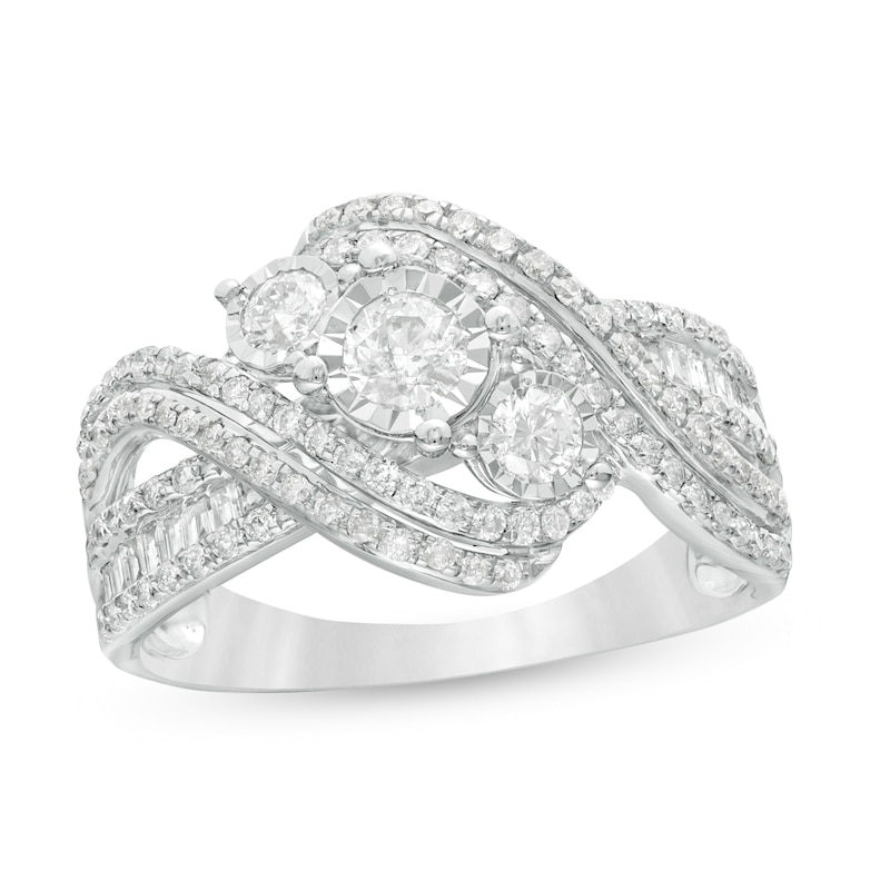 Previously Owned - 1.00 CT. T.W. Diamond Past Present Future® Bypass Engagement Ring in 10K White Gold