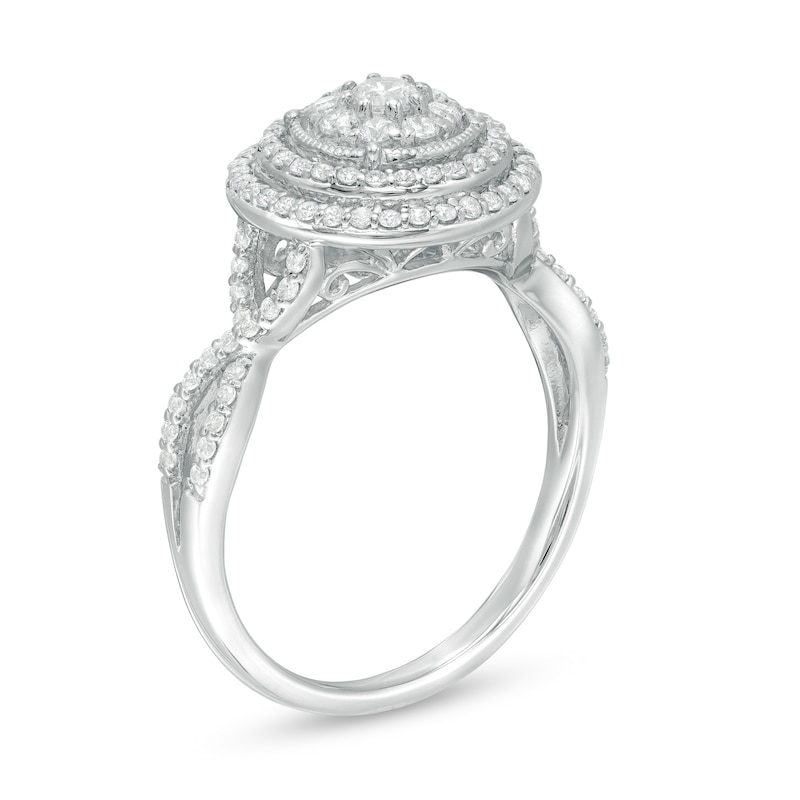 Previously Owned - 0.50 CT. T.W. Diamond Double Frame Twist Shank Engagement Ring in 10K White Gold